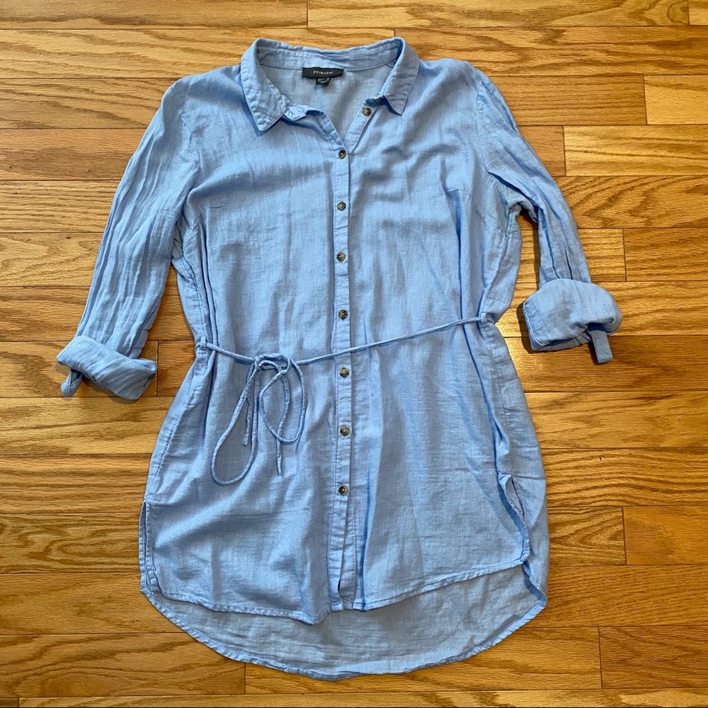 Denim button down with string tie